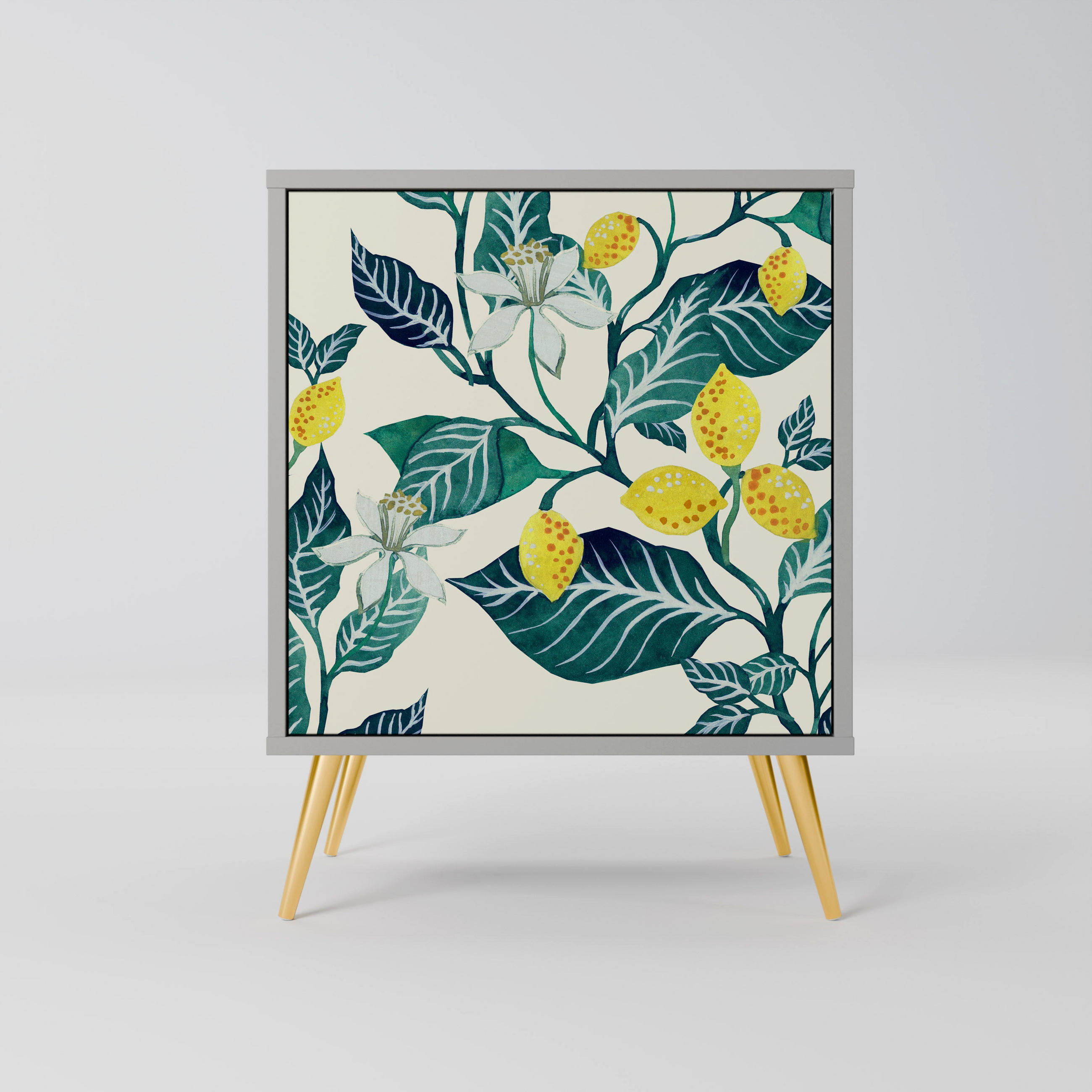 SIDEBOARD LEMON TREE, Grau, 57,5x42x75,5 cm, Goldfarbene Metallfüße - Goldfarben/Multicolor, Holzwerkstoff/Metall (57.5/75.5/42cm) - SpaceRebels