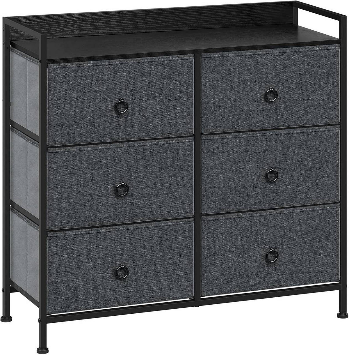 KOMMODE mit 6 Schubladen, Industrial Stil, Dunkelgrau - Dunkelgrau/Schwarz, Holzwerkstoff/Kunststoff (80/78/29cm) - Woltu
