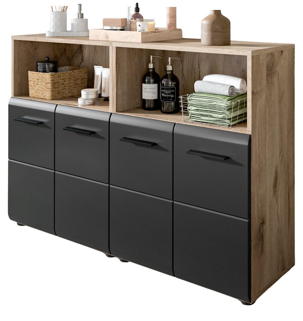 MIDISCHRANK Set Schwarz matt, Eiche Nox, 2x Badkommode, gesamt 120 x 80 cm - Eichefarben/Schwarz, Holzwerkstoff/Kunststoff (120/80/30cm) - Inn.Furn