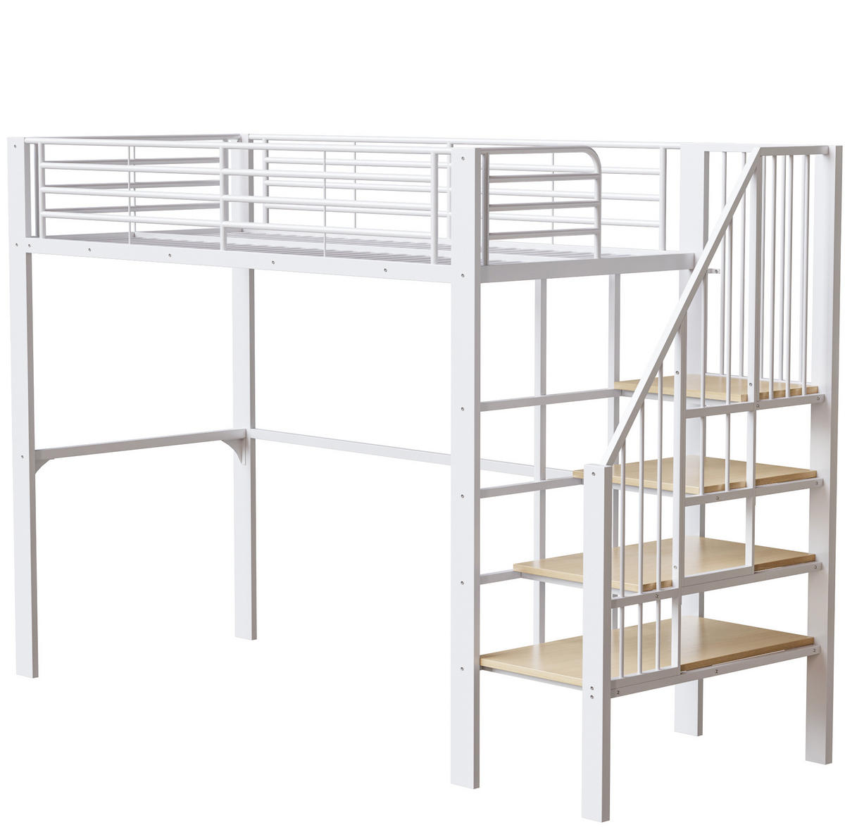 HOCHBETT 90/200 cm Weiß aus Metall und Holz mit Treppe - Weiß, Metall (90/200cm) - OKMYHOME