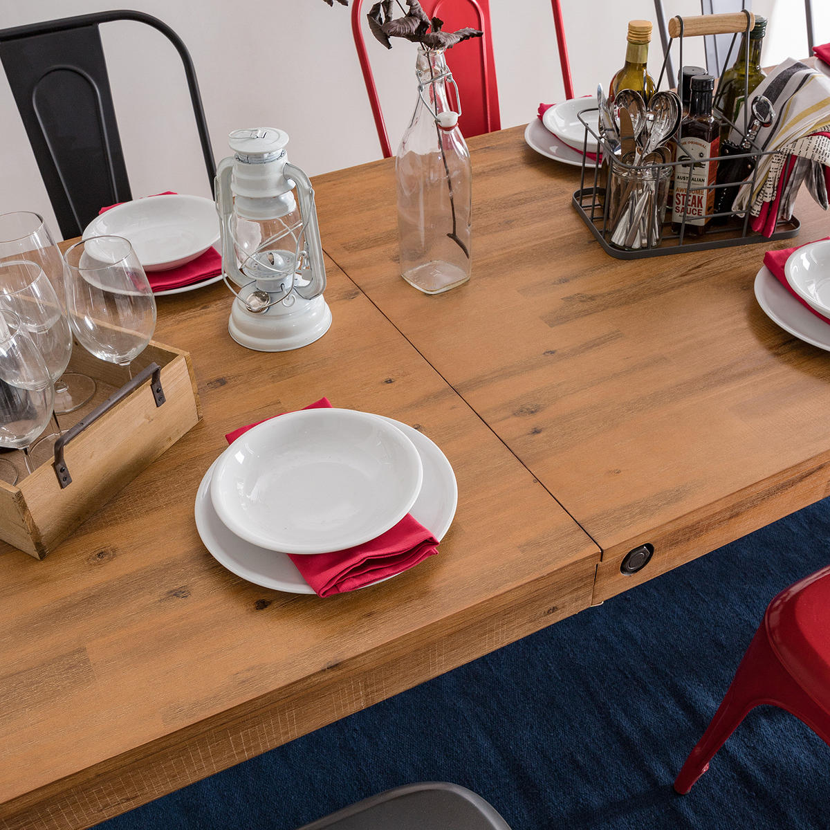 ESSTISCH mit Ausziehfunktion - Akazie massiv / Metall - Akaziefarben, Holz (90/180/76cm) - home24