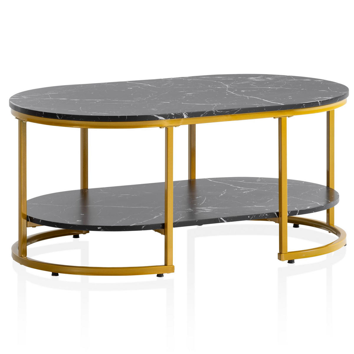 COUCHTISCH mit Marmor Optik, rechteckig, Ablage, goldenes Metallgestell, Schwarz 100x60x45 cm - Goldfarben/Schwarz, Holzwerkstoff/Metall (60/100/45cm) - KADIMA DESIGN