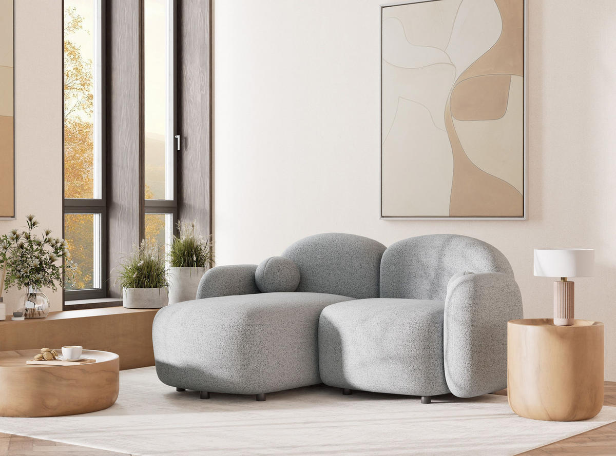 ECKSOFA Bahama Hellgrau Webstoff - Links Seite - Hellgrau/Schwarz, Holz/Holzwerkstoff (146/190cm) - Maison de Reve