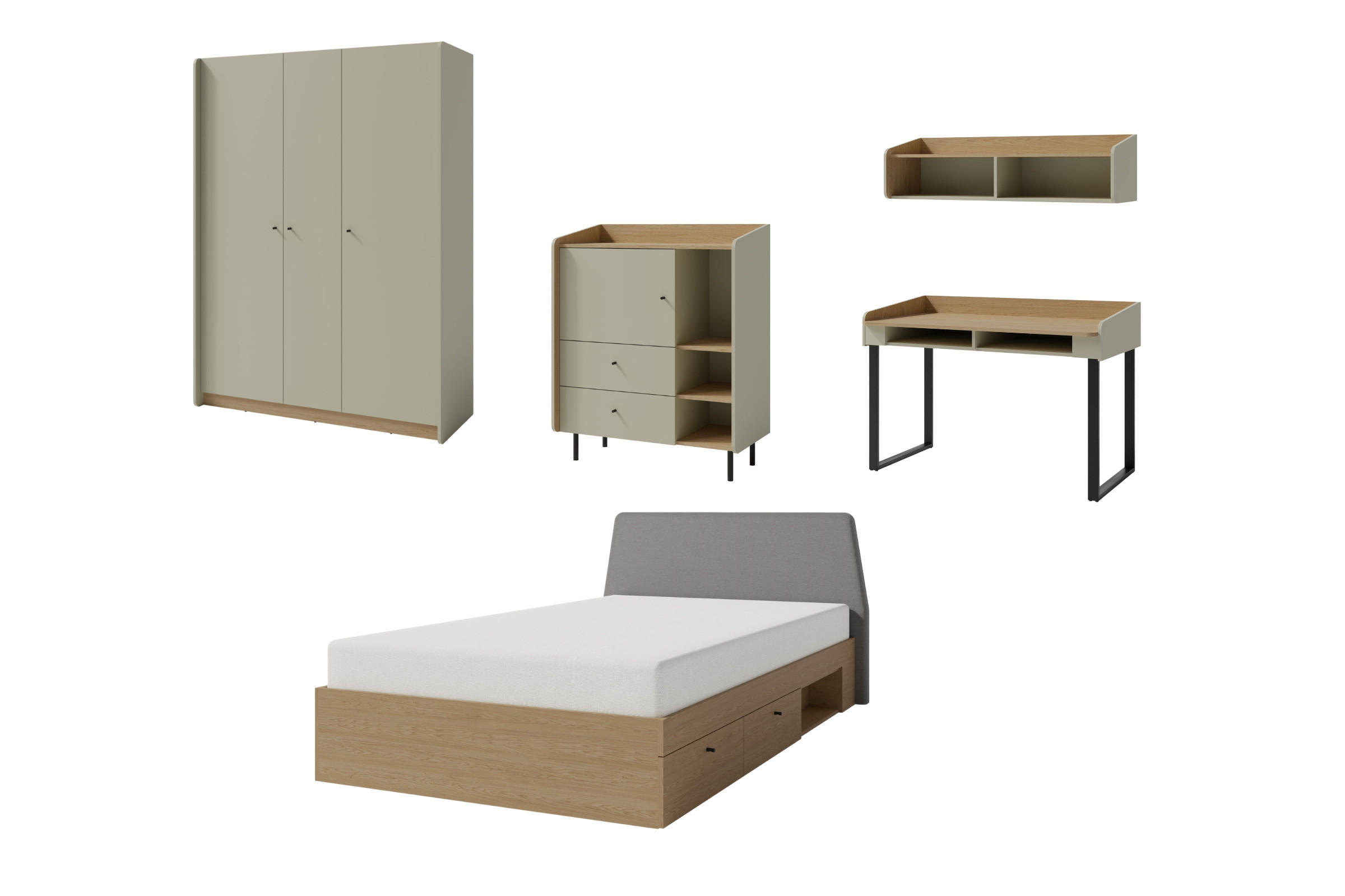 JUGENDZIMMER ALBI 2 in Eukalyptus / Baltic Düne Eiche 5-teilig - Alteiche/Eukalyptusholzfarben, Holzwerkstoff (607/195/137cm) - Deine Möbel 24