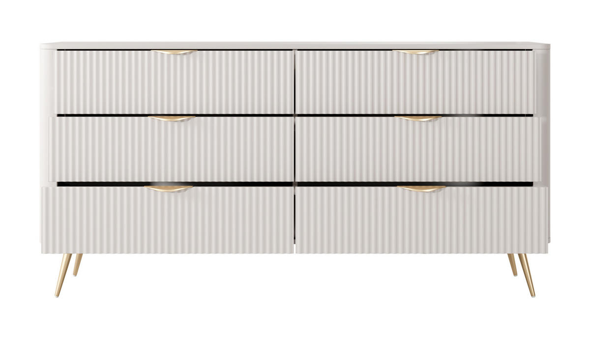SIDEBOARD Vespasia 6S Beige 163,2/81,2/38 cm – Geriffelten Fronten - Beige/Goldfarben, Holzwerkstoff/Metall (163/81.2/38cm) - AX Living