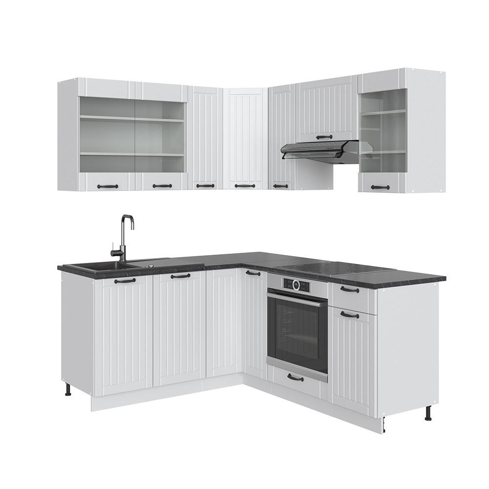 ECKKÜCHE Fame-Line Weiß Landhaus/Weiß 160 x 190 cm, AP Anthrazit - Weiß, Holzwerkstoff (190/81.6/60cm) - Vicco