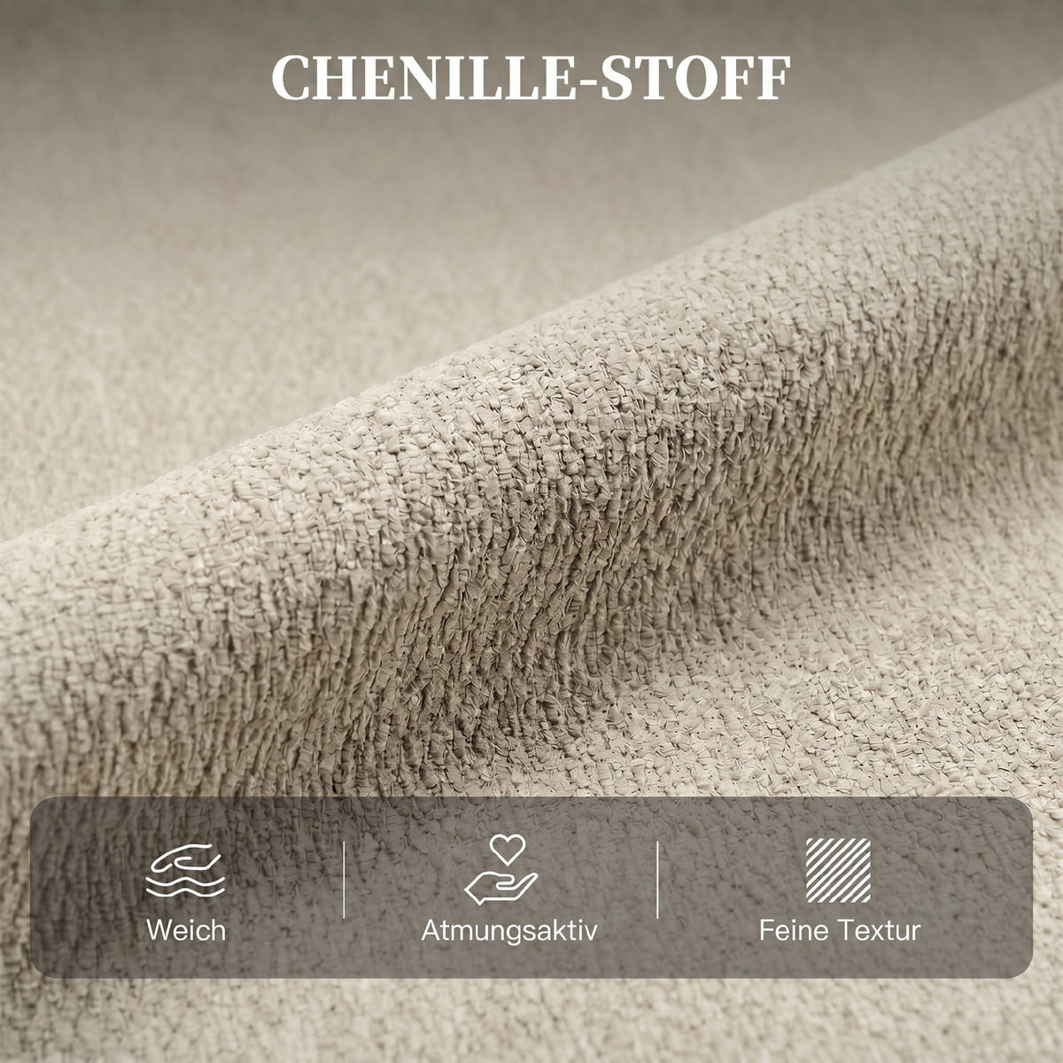 RELAXSESSEL Chenille (100% Polyester) Cremeweiß - Creme/Schwarz, Holzwerkstoff/Textil (94/104/95cm) - HOMCOM