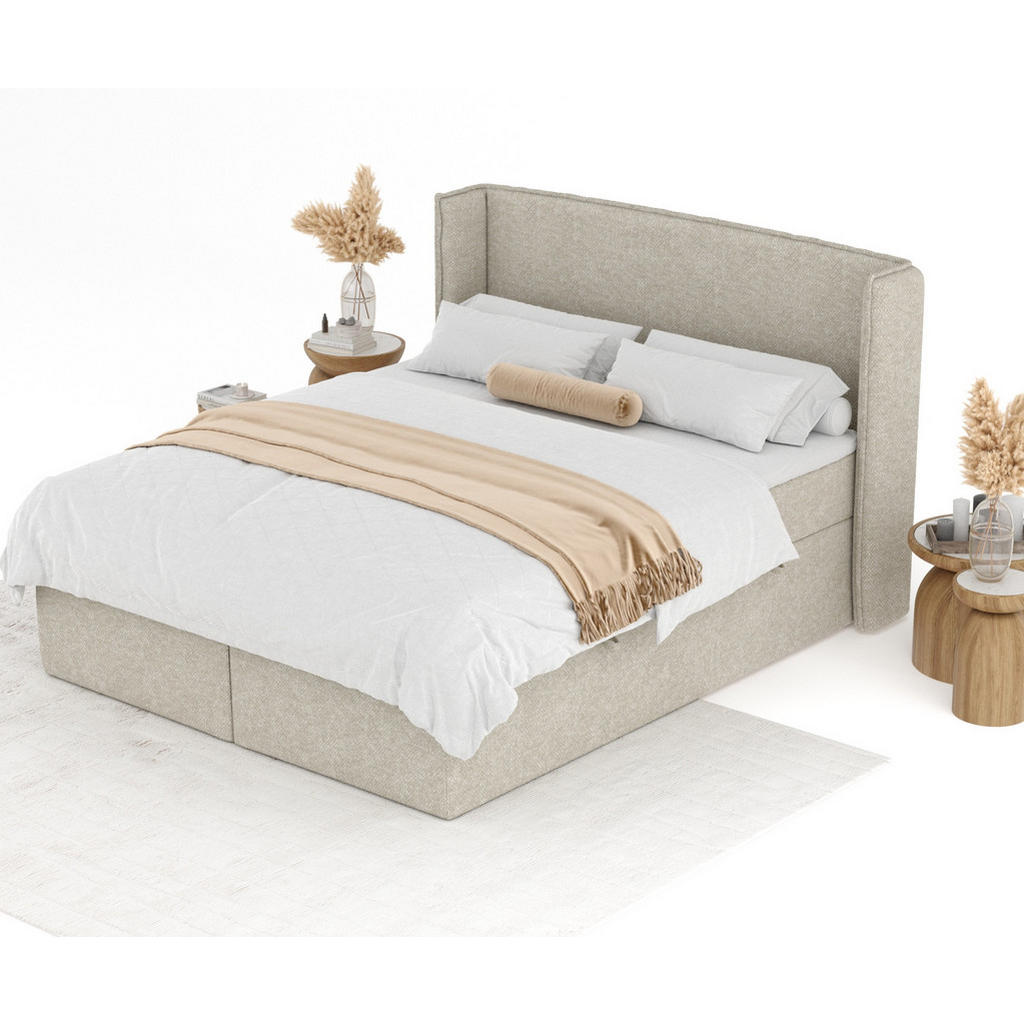 Thumbnail - Maison de Reve Boxbett, Beige, Grau, Textil, Buche, Kiefer, H3, Höhe ca. 20 cm, 200x200 cm, Oeko-Tex® Standard 100, Reac...