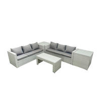 GARTENSOFA hohe Rückenlehne Polyrattan Hellgrau-Mix 6-Sitzer - Hellgrau/Grau, Glas/Kunststoff - Fimous