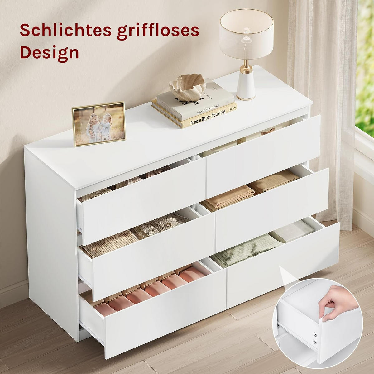 KOMMODE 6 Schubladen Holzwerkstoff 120/40/75 cm Weiß - Weiß, Holzwerkstoff (40/75/120cm) - Woltu