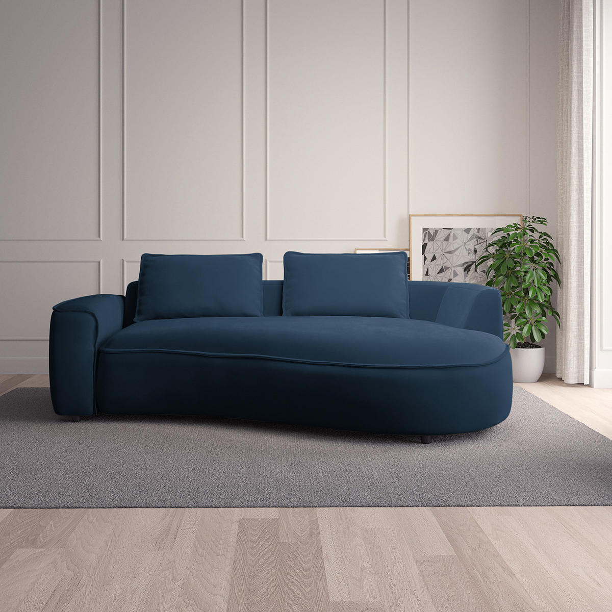 2,5-SITZER SOFA - Schwarz/Dunkelblau, Kunststoff/Textil (217/82/146cm) - home24