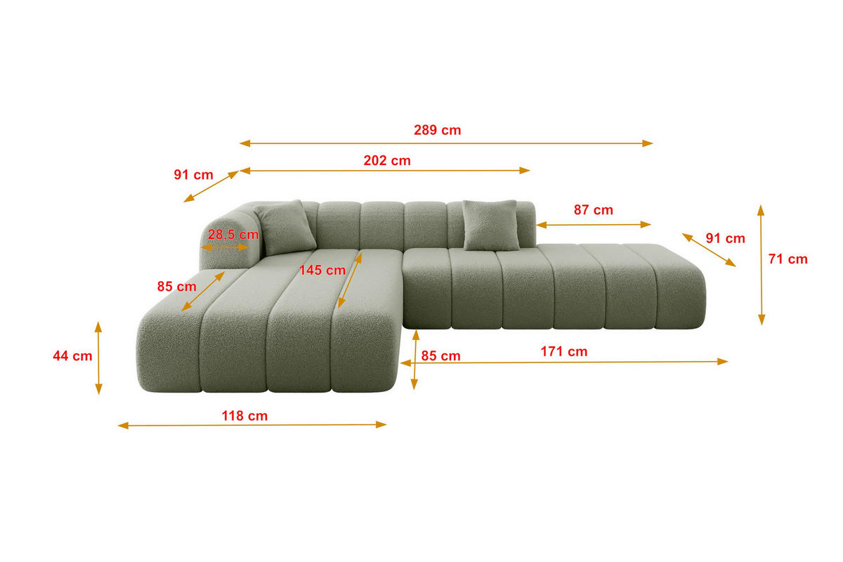 ROHOVÁ SEDAČKA s otomanem, levá BILA-L 289x176x71 Zelená Buklé - černá/zelená barva, kompozitní dřevo/textil (176/289cm) - ALTDECOR