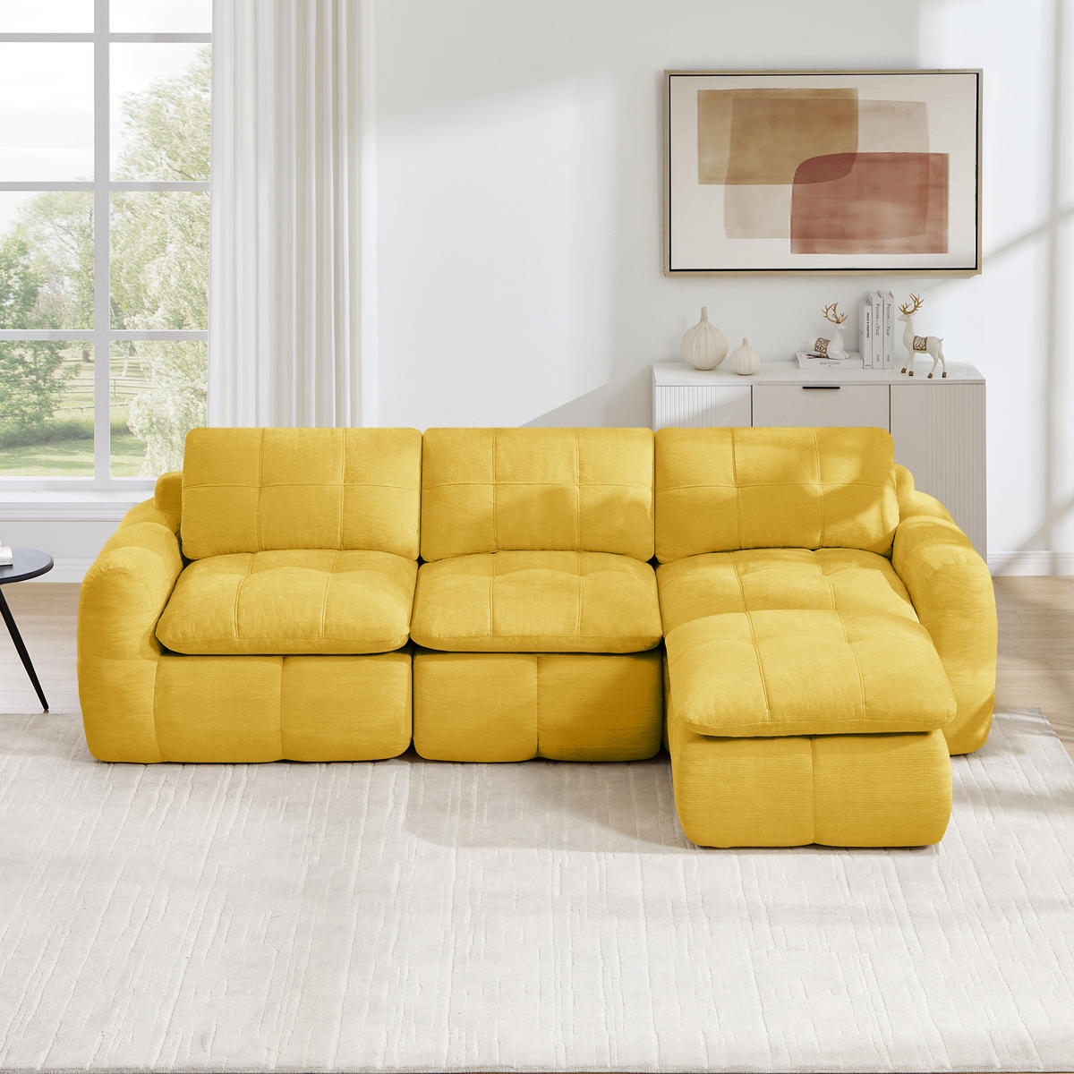 ECKSOFA DE-34464 L-Form mit Ottoman und Chenille-Bezug Gelb - Gelb, Textil (160/264cm) - ComfortXL