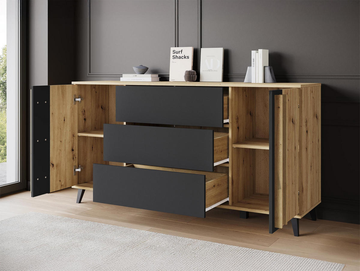 SIDEBOARD Helsinki 150 - Beige/Schwarz, Holzwerkstoff/Kunststoff (150/78/40cm) - MIRJAN24