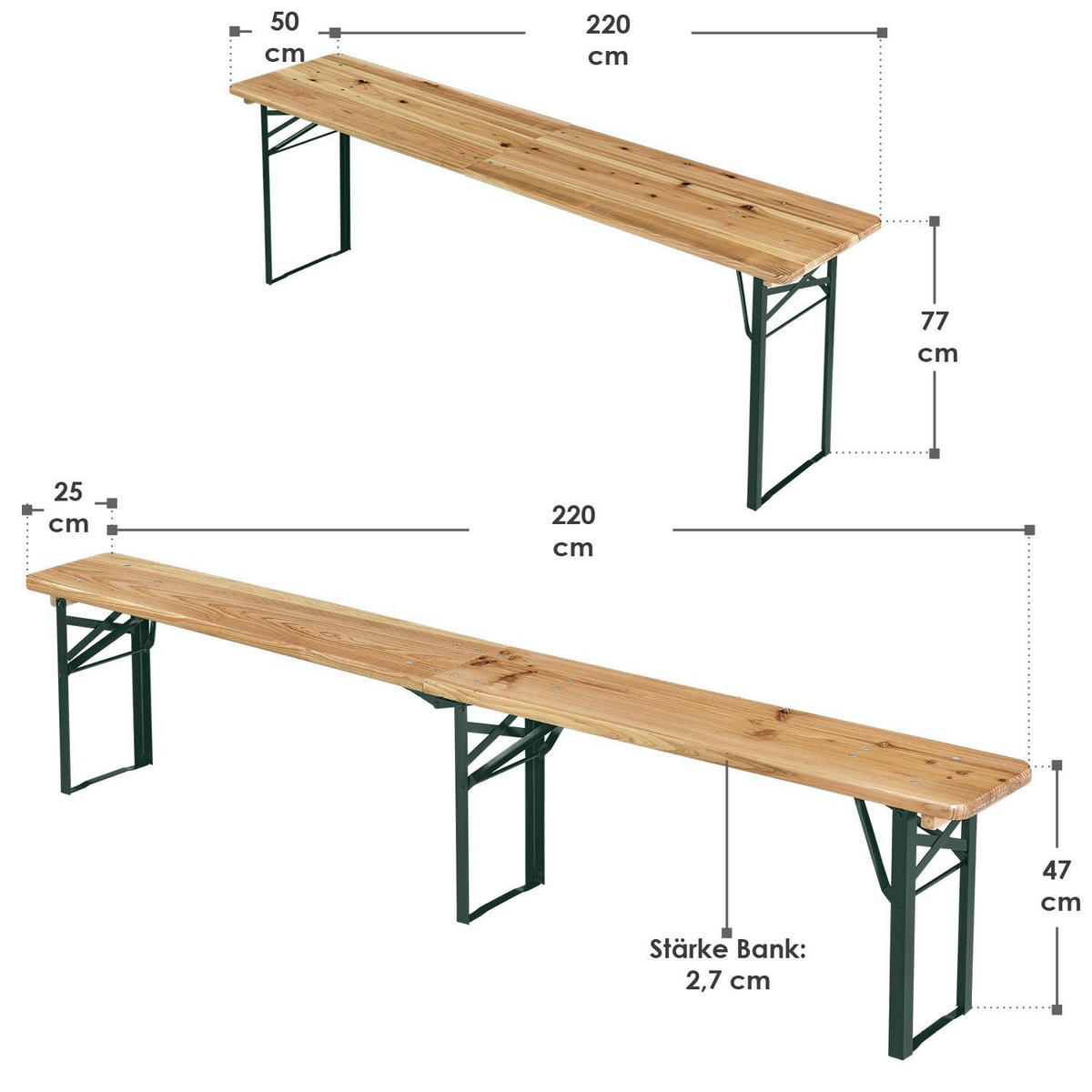 BIERZELTGARNITUR Passau 3-tlg. - Braun, Holz/Metall - Juskys