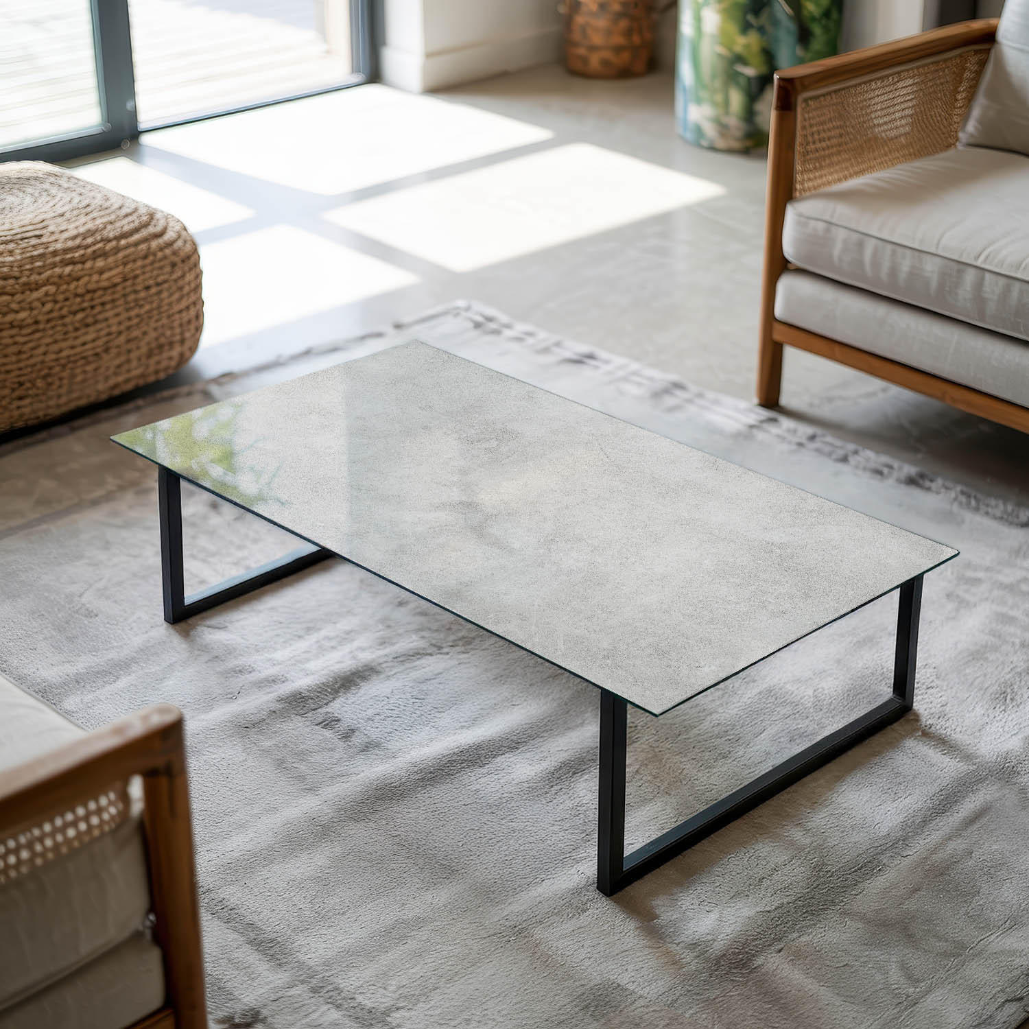 TISCHPLATTE 100x50 cm Betonoptik mit Rissen - Weiß Hochglanz/Grau, Glas (100/50/0.4cm) - TULUP
