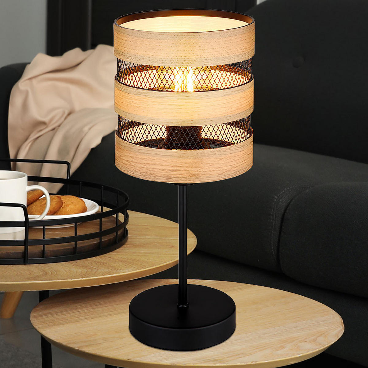TISCHLEUCHTE Metall Holz Braun - Braun, Metall (15/15/33.5cm) - Globo Lighting