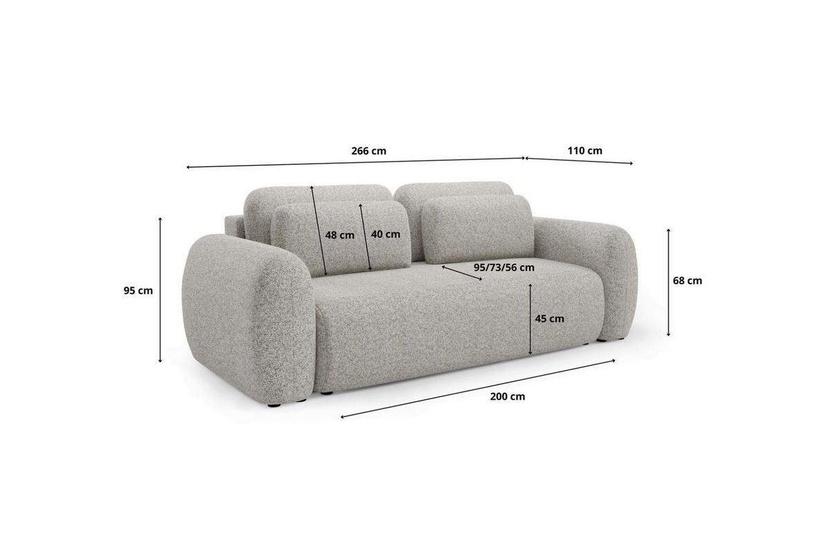 SCHLAFSOFA Gaston - Anthrazit, Holzwerkstoff/Textil (266/95/110cm) - Fun Möbel