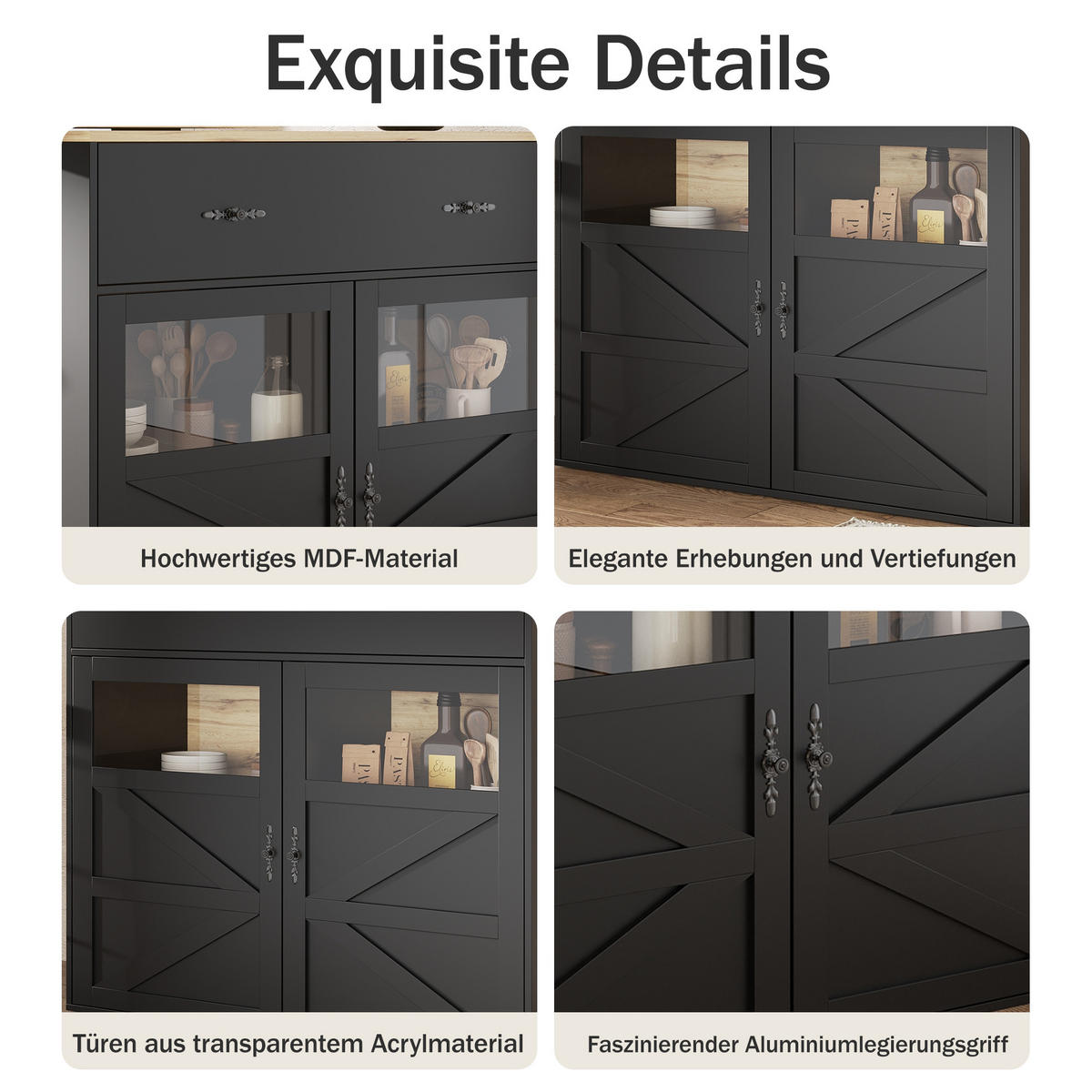 BARTISCH ausziehbarer mit Stauraum Schwarz - Schwarz, Holzwerkstoff (39/104/204cm) - Urban Meuble