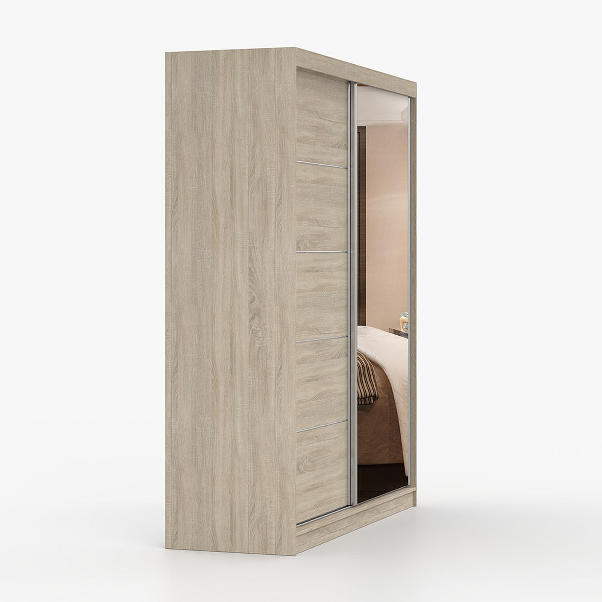 SCHWEBETÜRENSCHRANK 183/218/61 cm 2-türig Bella 03 Sonoma Eiche - Alufarben/Sonoma Eiche, Glas/Holzwerkstoff (183/218/61cm) - imoebel24