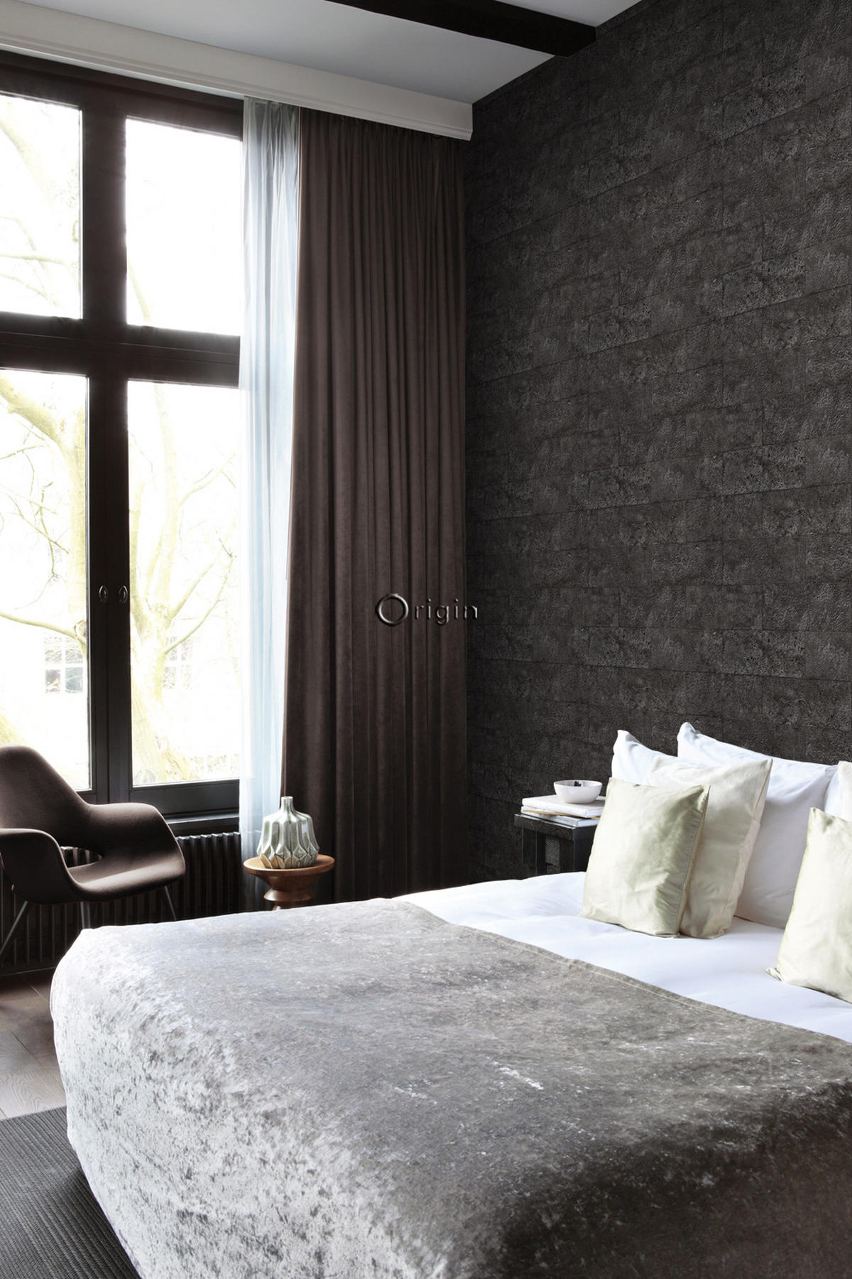 TAPETE Stein-Optik 53 cm x 10.05 m - Schwarz, Papier (53/1000cm) - Origin Wallcoverings