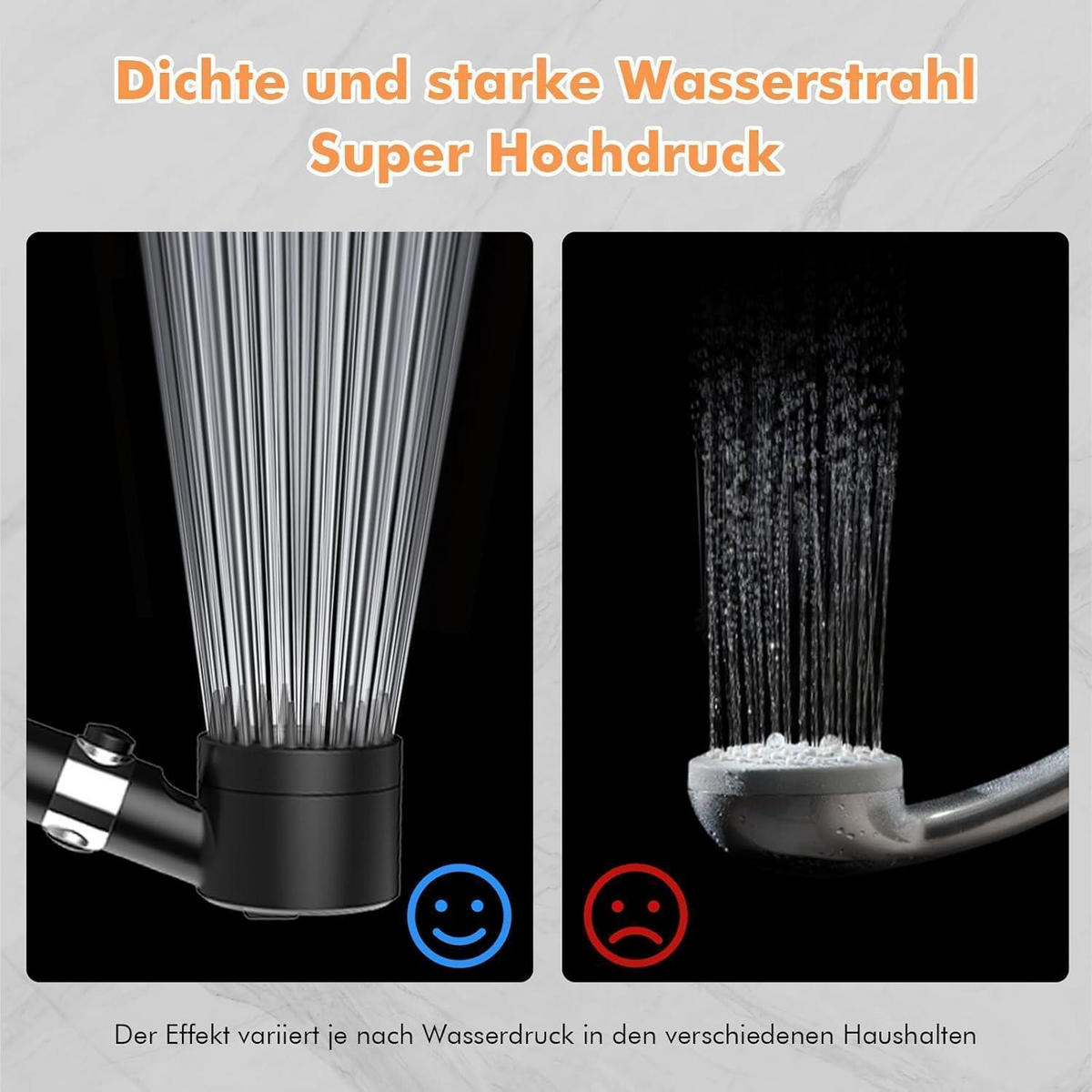 HANDBRAUSE mit Filter Schwarz 3 Strahlarten - Schwarz, Kunststoff (9/12.7/27cm)