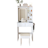 SCHMINKTISCH 36/60/136 cm weiß aus MDF mit LED-Spiegel und Hocker - Weiß, Holzwerkstoff (36/136/60cm) - OKWISH