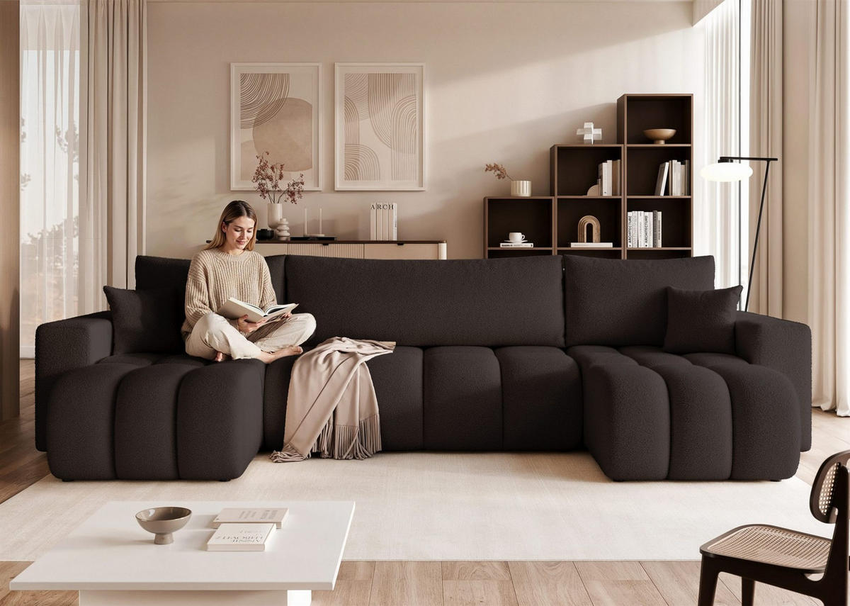 WOHNLANDSCHAFT Anabel Schlaffunktion - Schwarz, Holzwerkstoff/Textil (318/79/145cm) - Fun Möbel