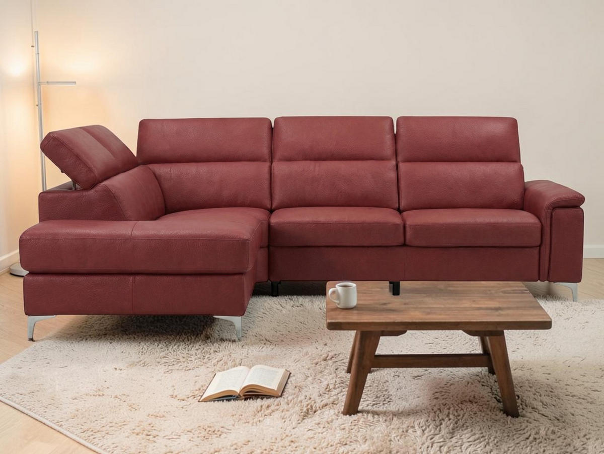 ECKSOFA Avenger Echtleder Rot - Rot, Leder/Metall (224/81/271cm)