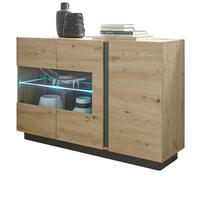 SIDEBOARD Eiche Artisan, Graphit grau 138 cm, Kommode mit Soft-Close - Eiche Artisan/Grau, Glas/Holz (138/91/40cm) - Furn.Design