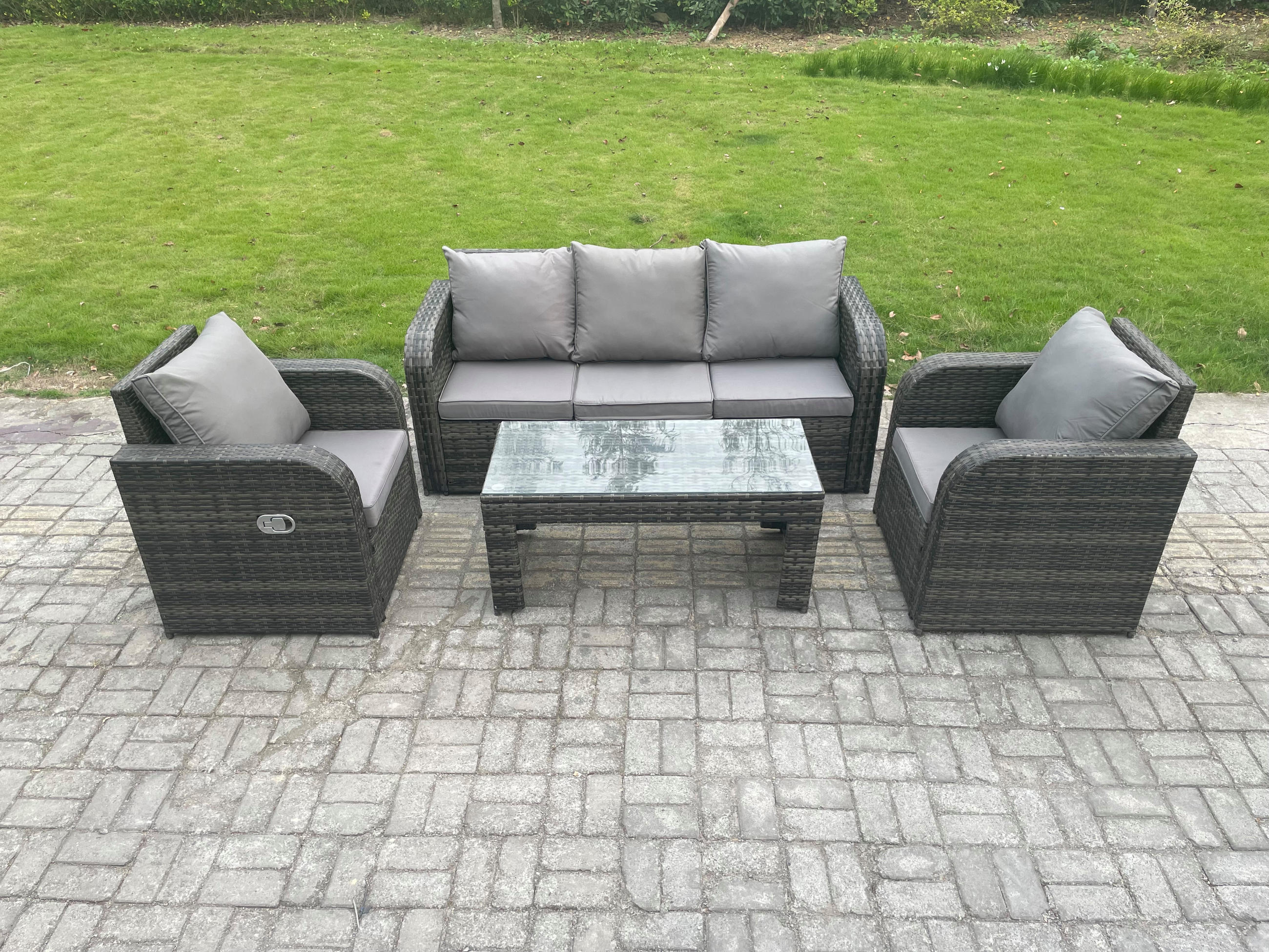 GARTENMÖBEL SET mit Sofa Polyrattan 4-Sitzer Dunkelgrau - Dunkelgrau/Grau, Glas/Kunststoff - Fimous