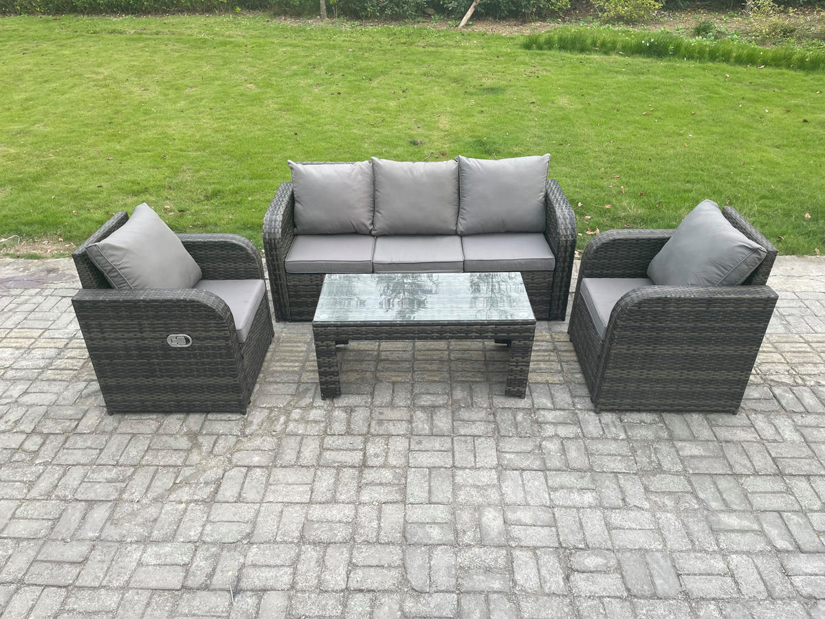 GARTENMÖBEL SET mit Sofa Polyrattan 4-Sitzer Dunkelgrau - Dunkelgrau/Grau, Glas/Kunststoff - Fimous
