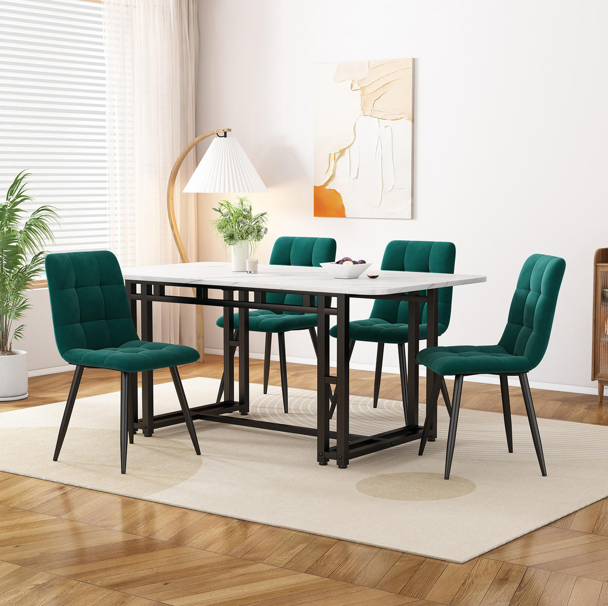 ESSTISCH-SET 4-tlg. 120 cm MDF Dunkelgrün - Dunkelgrün, Metall (70/74/120cm) - Meubliv