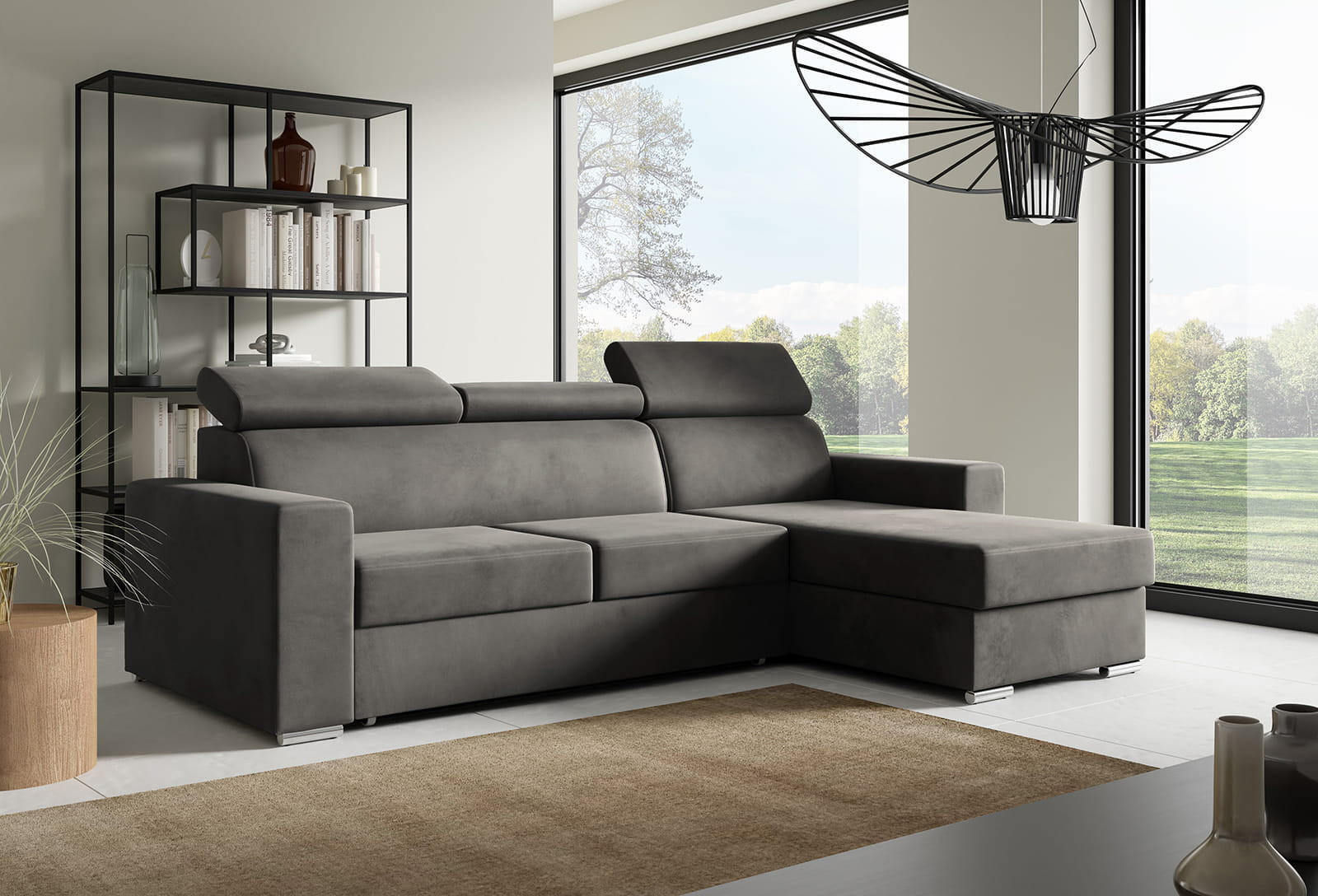 ECKSOFA Nela L-Form mit Bettkasten und Schlaffunktion - Dunkelgrau, Textil (170/245cm) - Jerpax