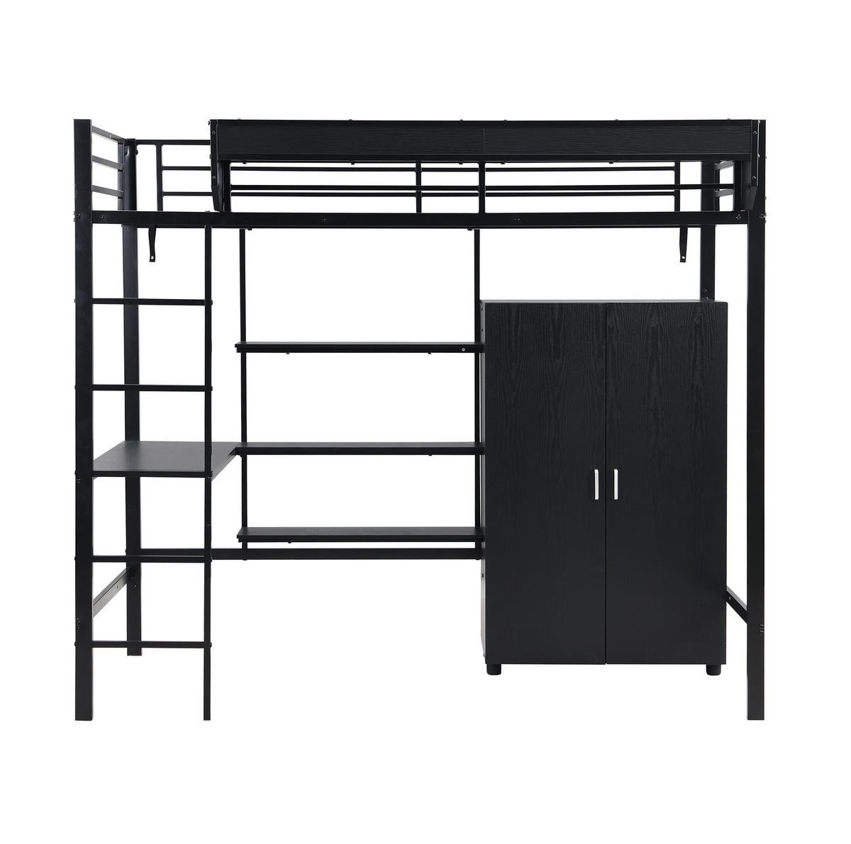 ETAGENBETT 90/200 cm in Schwarz mit Tisch und Kleiderschrank - Weiß, Metall - BEAOK