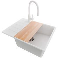 GRANITSPÜLE Kopenhagen, 2-er set Weiß 62/50 cm 1 Becken + Küchenarmatur 38/14 cm + Ablauf-Set + Schneidebrett ab 50er Unterschrank - Chromfarben/Beige, Kunststoff (62/20/50cm) - Primagran