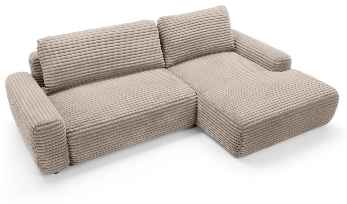 ECKSOFA 260 cm Cantara mit Cordstoff, Bettkasten, Rechts, Hellbraun - Hellbraun, Holz (162/264cm) - Emporius