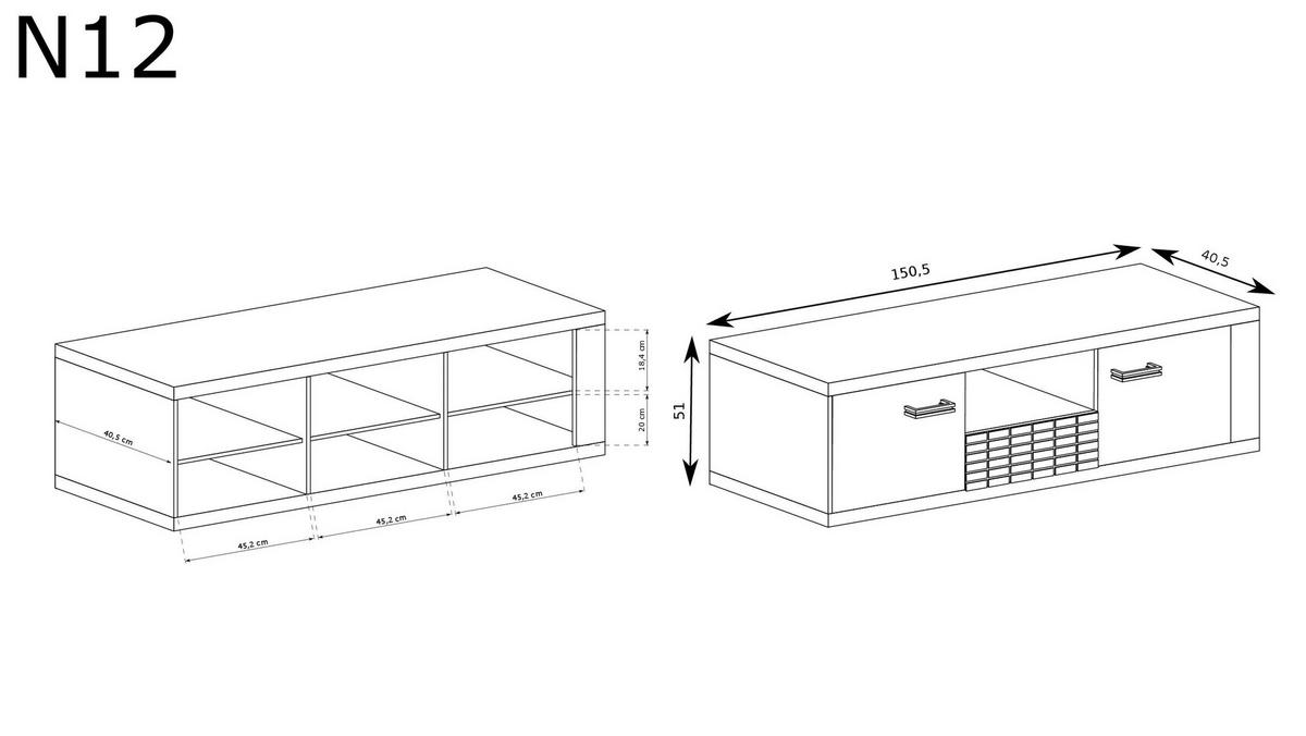 TV-SCHRANK NATURAL​ N-12 - Eichefarben, Holzwerkstoff (150/51/41cm) - Meblini