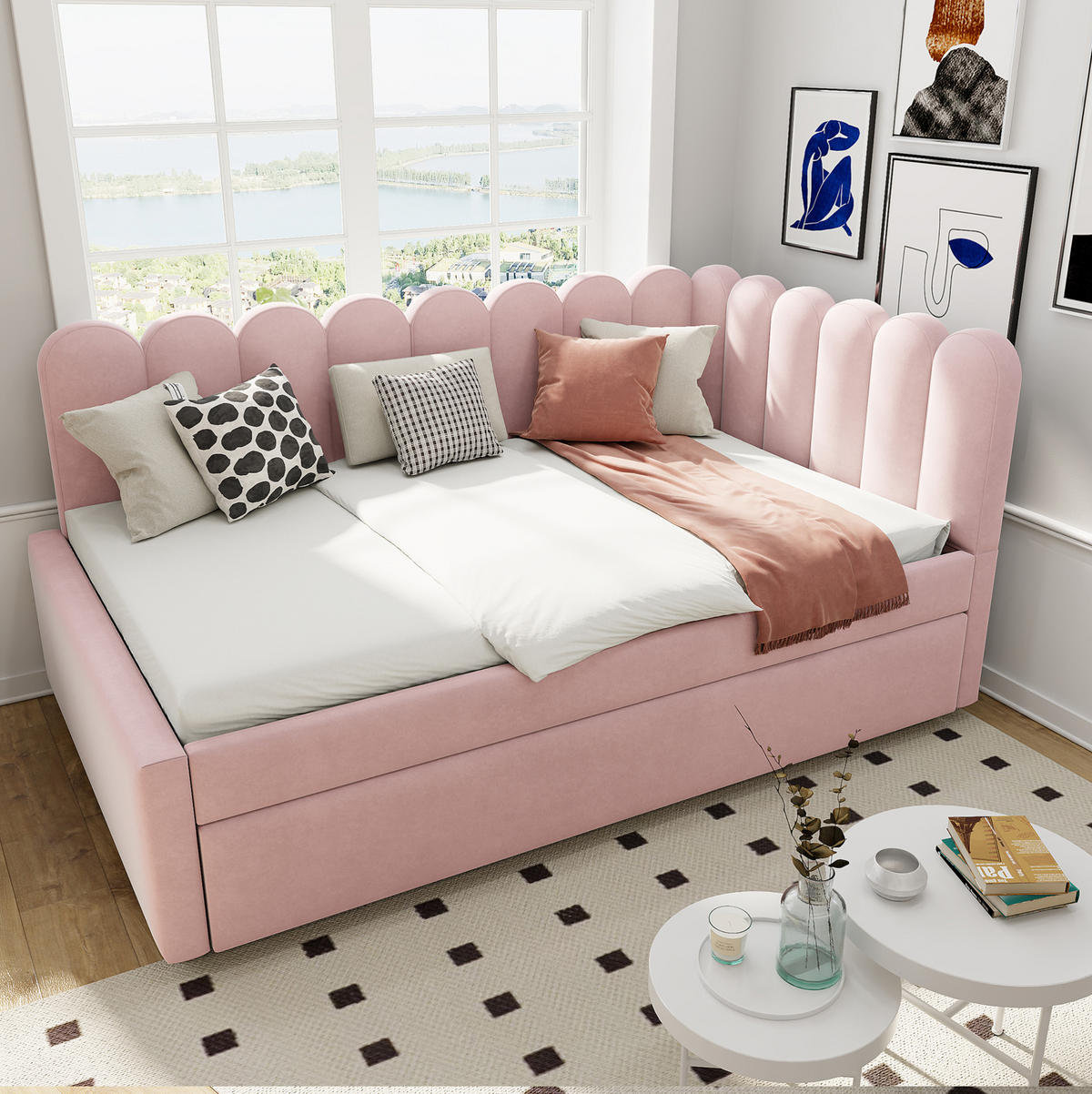 SCHLAFSOFA 140x200 cm in Rosa mit Ausziehbett und Samtbezug - Rosa, Leder (140/200cm) - IVMEU