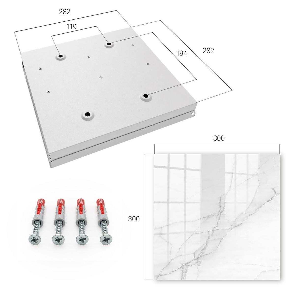 SCHLÜSSELBOX Weiß 30x30 cm – Türöffnung nach rechts - Marmor-Eleganz - Weiß, Metall (30/30/5cm) - TULUP