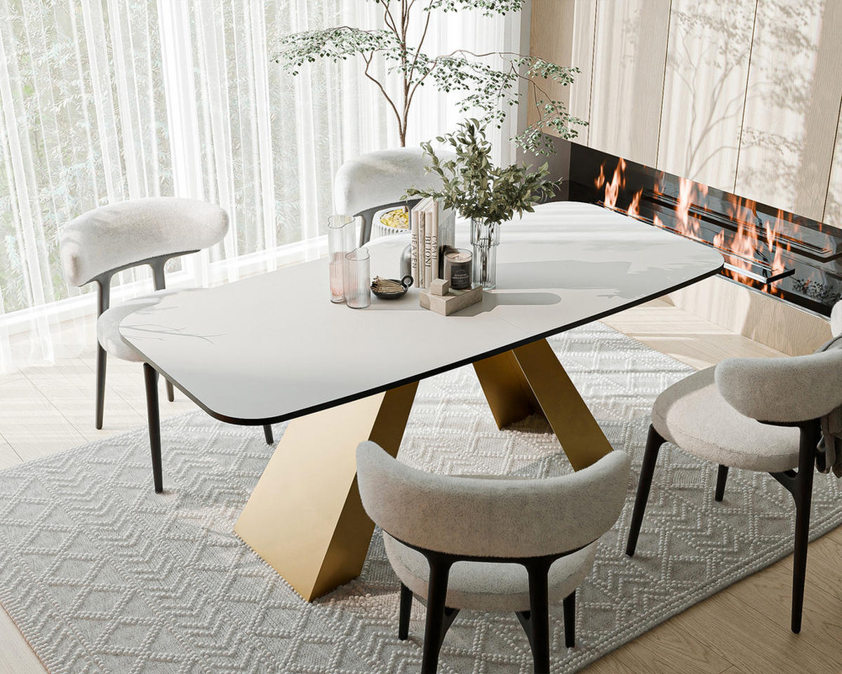 AUSZIEHTISCH ZENITH 160/90/76 cm mit Metallgestell, Gold / Weiß - Goldfarben/Weiß, Holzwerkstoff/Metall (90/160/76cm) - Idohome