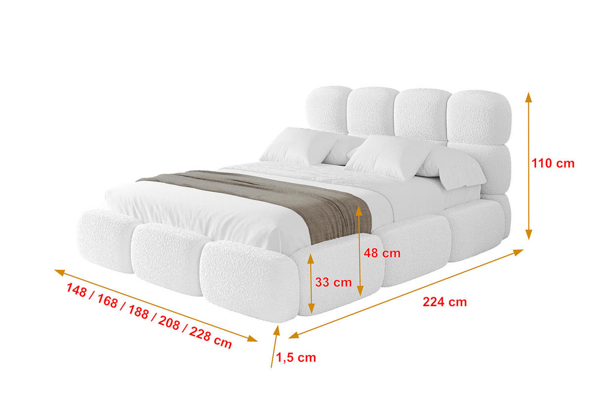 POLSTERBETT mit Bettkasten und Lattenrost, Bett mit Matratze H3/H4 - NOMA 120x200 Weiß - Weiß, Holzwerkstoff/Textil (120/200cm) - ALTDECOR