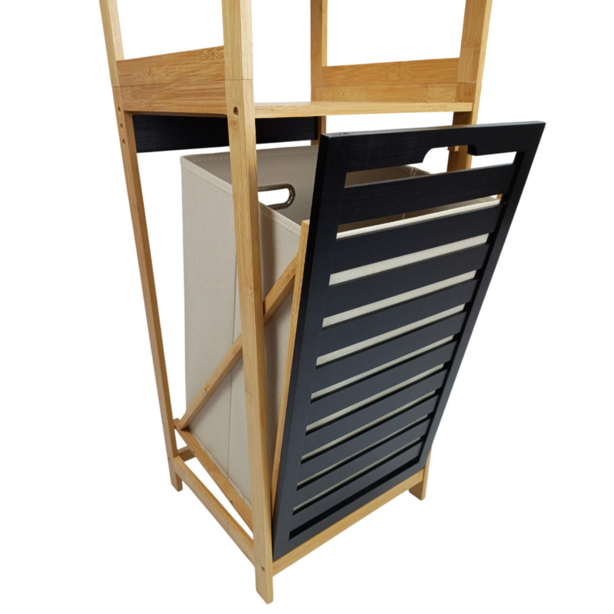 BADEZIMMERREGAL Bambus Schwarz Wäschekorb 36/33/130 cm - Hellbraun/Schwarz, Holz (36/130/33cm) - Begryf