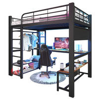 HOCHBETT 140/200 cm in Schwarz aus Metall mit LED, Ablagen, Schreibtisch und Kleiderstange - Schwarz, Holzwerkstoff/Metall (140/200cm) - WISHDOR