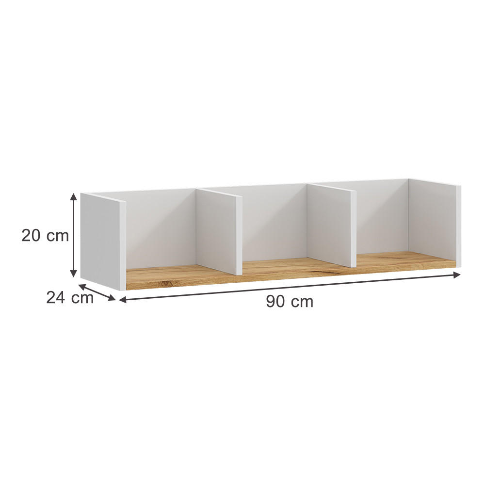 WANDREGAL Tomy Weiß/Goldkraft Eiche 90 x 20 cm - Eiche Wotan/Weiß, Holzwerkstoff (90/20/24cm) - Vicco