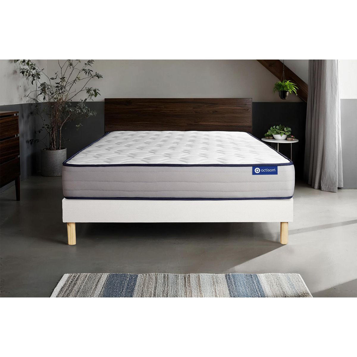 BETT Actimemo form Memory-Schaum 180 x 190 cm h3 - Kit Bettgestell Weiß - Beige/Weiß, Karton/Holz (180/190cm) - ACTISOM