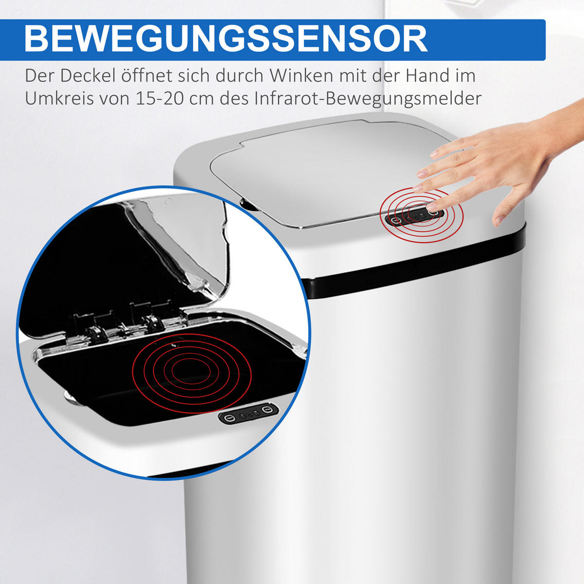 AUTOMATIK Mülleimer Abfalleimer mit Sensor Küche Edelstahl viereckig 50L - Silberfarben, Metall (25/84/33cm) - HOMCOM