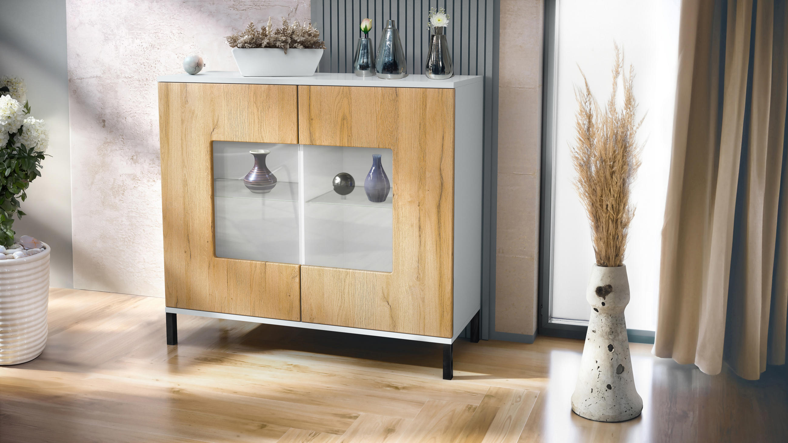 KOMMODE Grömitz Eiche Natur - Eichefarben, Holzwerkstoff (92.5/83.5/35cm) - Vladon