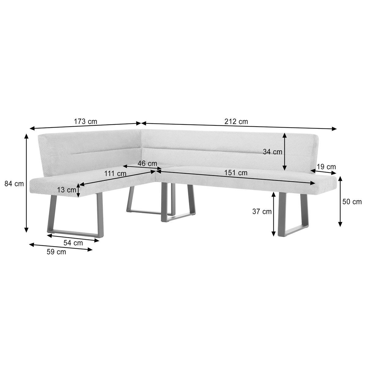 ECKBANK Cresto 212x173 cm, mit Metallbeinen, Egon-Stoff, Braun - Schwarz/Braun, Metall (212/173cm) - Beautysofa