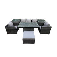 GARTENSOFA Hohe Rückenlehne Polyrattan 5-Sitzer - Dunkelgrau/Grau, Glas/Kunststoff - Fimous